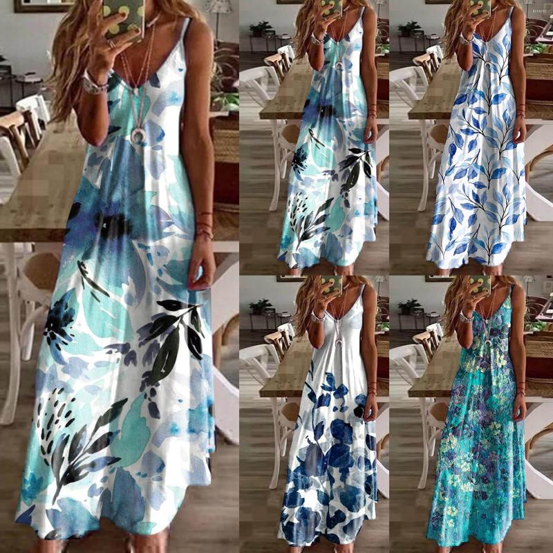

Casual Dresses Summer For Women 2023 Sleeveless Boho Sundress V Neck Long Robe Beach Vacation Knit Dress, Blue