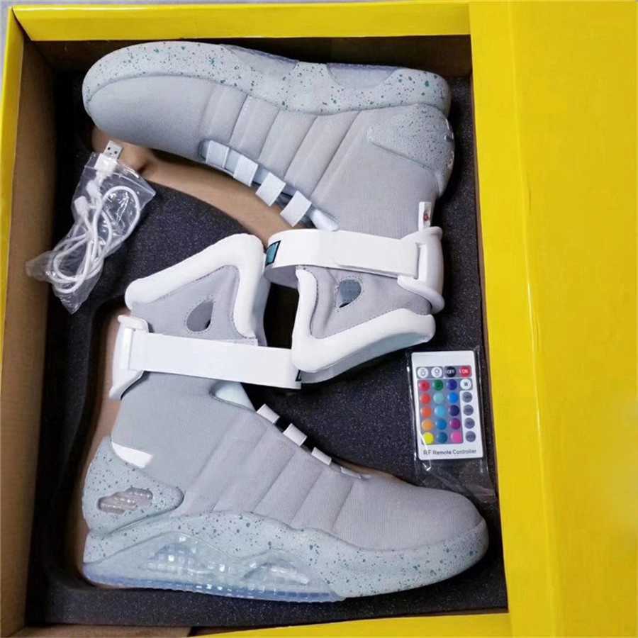 

Automatic Laces Air Mag Sneakers Marty Mcfly's Led Shoes Men Back To The Future Glow In The Dark Gray Boots Mcflys Sneaker With Box Top, Men us9.5=uk8.5=eur43