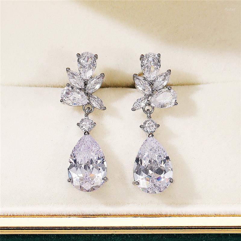

Dangle Earrings Huitan Brilliant Crystal CZ Bridal Wedding Engagement Party Luxury Ear Accessories Fashion Jewelry For Women