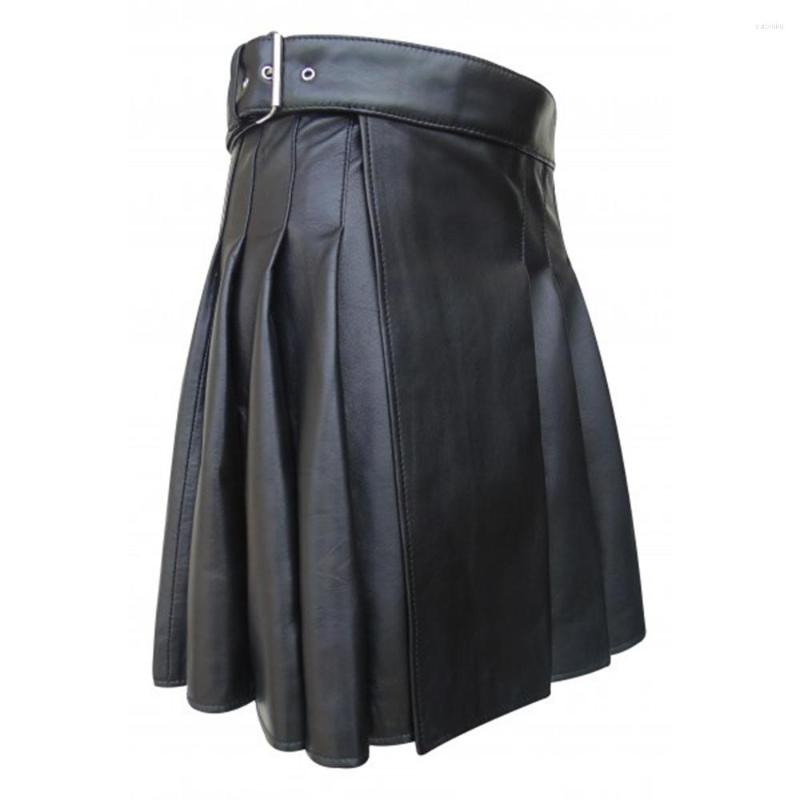 

Men's Pants Men Scottish Traditional Festival Short Pleated Skirt Men's Fashion Solid Kilt Party Punk Rock Pu Leather Skirts Streetwear, Black