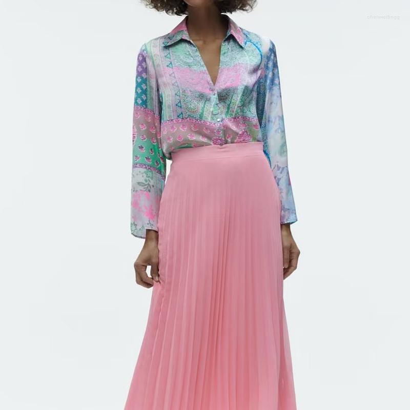 

Women's Blouses Green Print Shirt Women Button Up Spring Shirts And For Casual Long Sleeve Top Female, 1809ozz