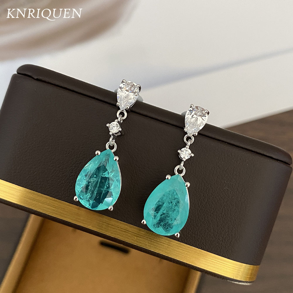 Dangle Chandelier Trend 100% 925 Sterling Silver Blue Stone Aquamarine Paraiba Tourmaline Gemstone Hanging Wedding Earrings Gift for Women 230413