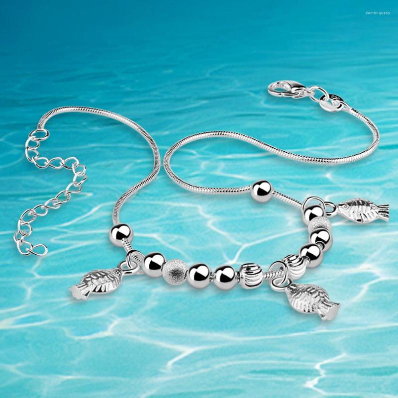 

Anklets Sweet Lucky Round Bead Anklet 925 Sterling Silver Fish Women Fashion Goldfish Foot Ornaments Beautiful Gifts