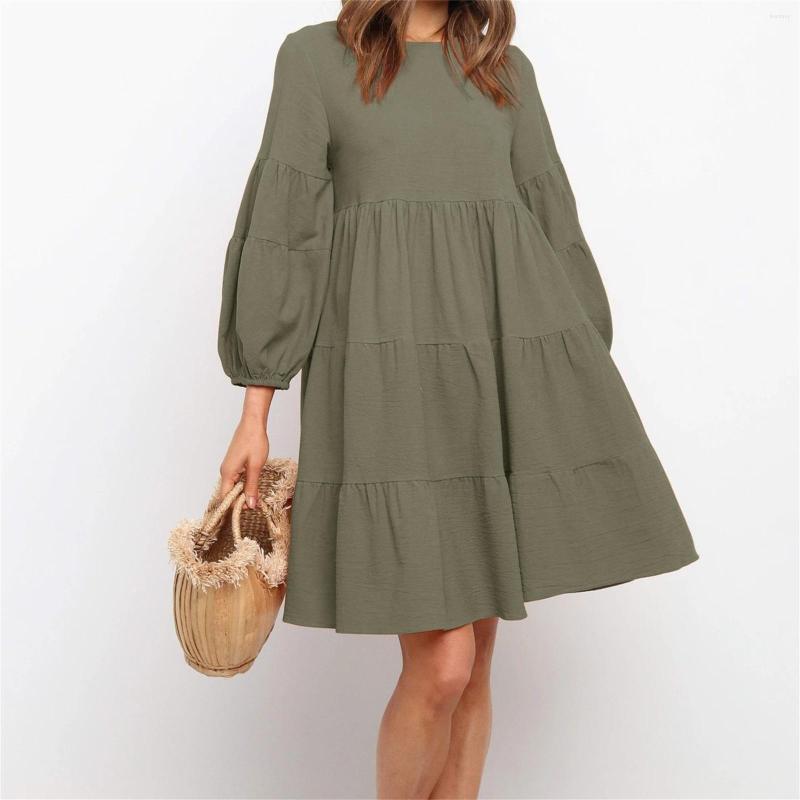 

Casual Dresses Sports Dress For Women Women's Long Sleeve Fashionable Solid Color Cotton Linen Splicing Vestidos Elegantes Para Mujer, Green