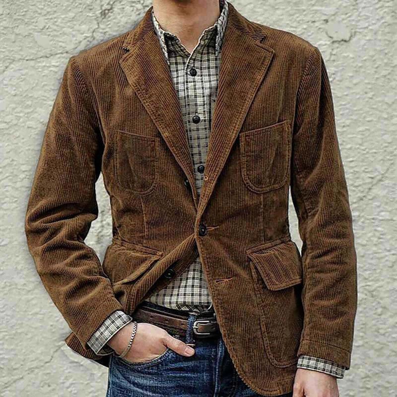 

Men's Suits Brand Corduroy Business Blazer Men Spring Autumn Vintage Mens Jackets Cotton Casual Slim Fit Suit Male Size -3XL Homme, Black