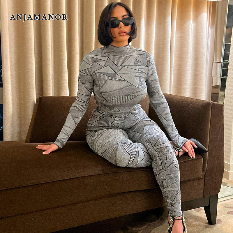

Women's Tracksuits ANJAMANOR Fashion Sexy Club Outfits for Women Two Piece Leggings Set Autumn Clothes 2023 Long Sleeve Top and Pants Suit D85 DH29 230413, Silver