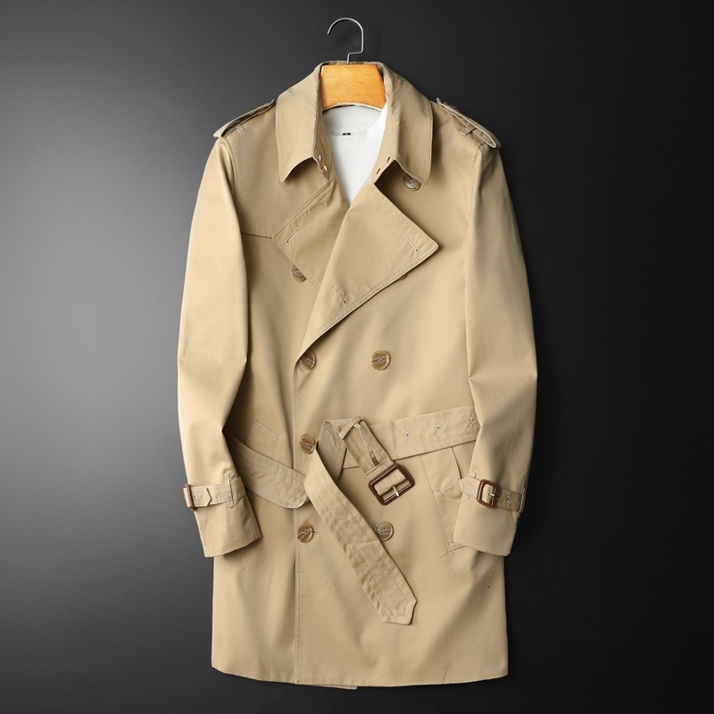 

Men's Trench Coats Spring men's lapel casual middle and long doublebreasted trench coat wear 230413, Black