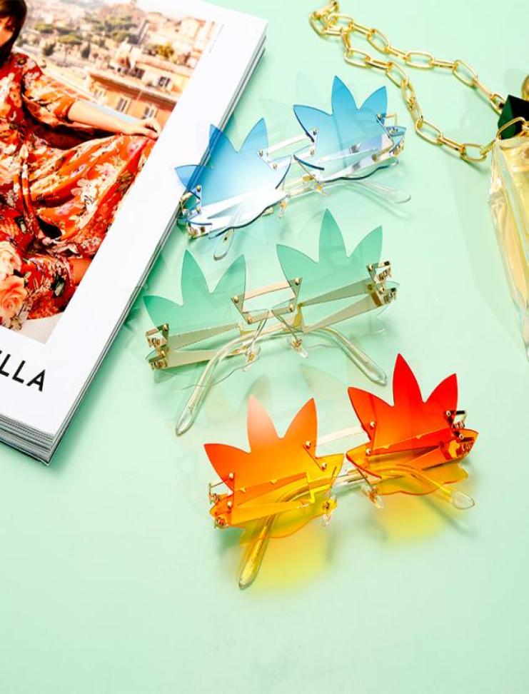 

2020 Newest Maple Leaf Fashion Sunglasses For Women Stylish Designer Ladies Sun Glasses Rimless Party Shades UV400 Eyewear7531974