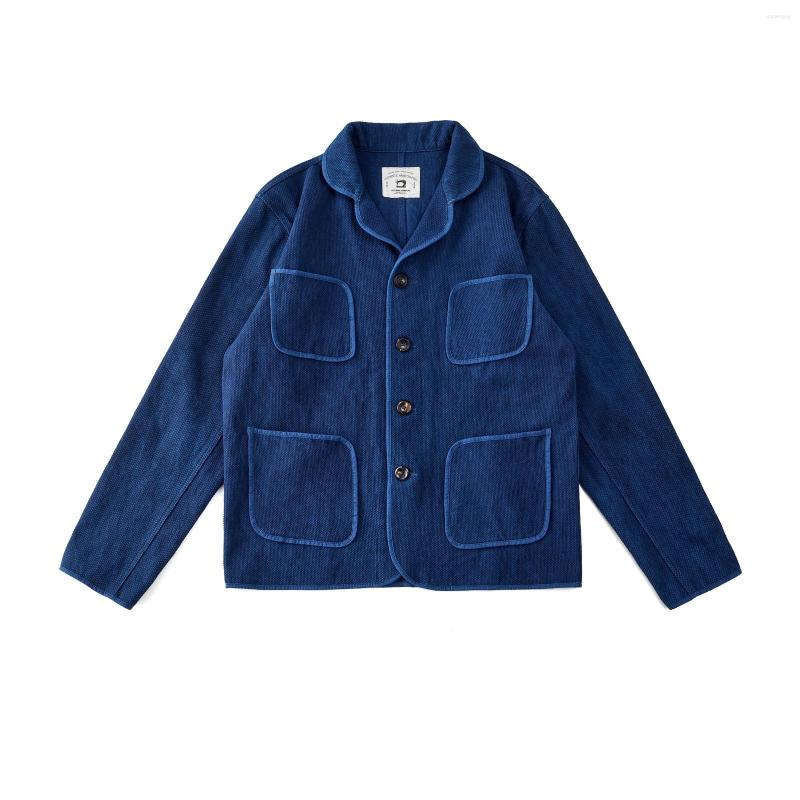 

Men' Suits Men' French Style Suit Jacket Indigo Sashiko Loose Fit Vintage, Blue