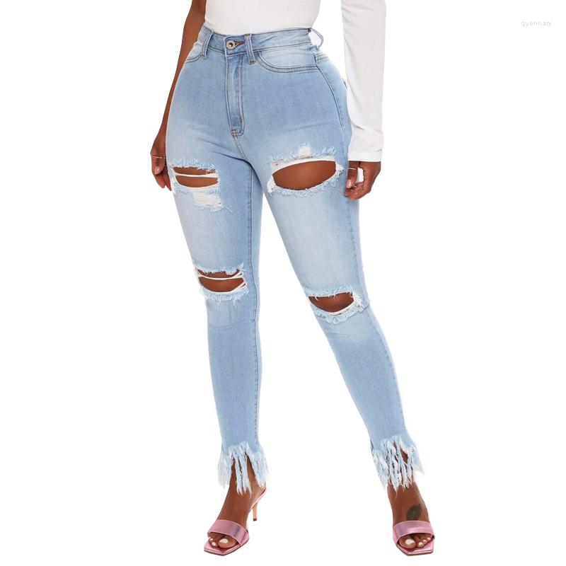 

Women's Jeans Women Tassel Slim Pencil Denim Pants 2023 Hole Elastic Skinny Cotton Soft Female Trousers Plus Size Streetwear Spring Fall, Light blue