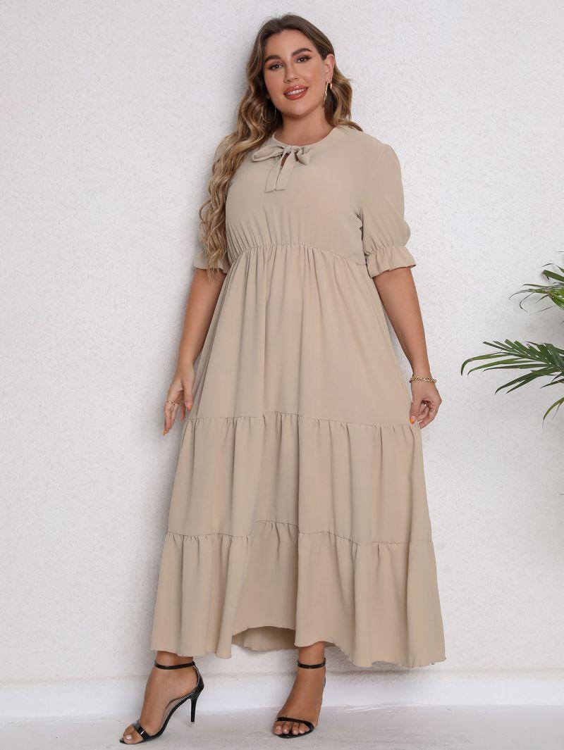 

Plus Size Dresses Long Dress Short Sleeve Elegant Loose Women Clothes Spring Summer 2023 Vintage Party Maxi Robes 3XL, Beige