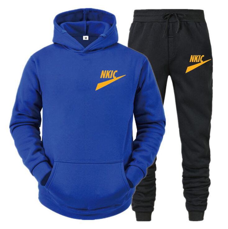 

New Brand Men's Tracksuit Leisure Hoodies Pants Two Piece Brand LOGO Print Sets Sportswear Sweatshirts Jogging Male Sets Track Suits, Navy blue