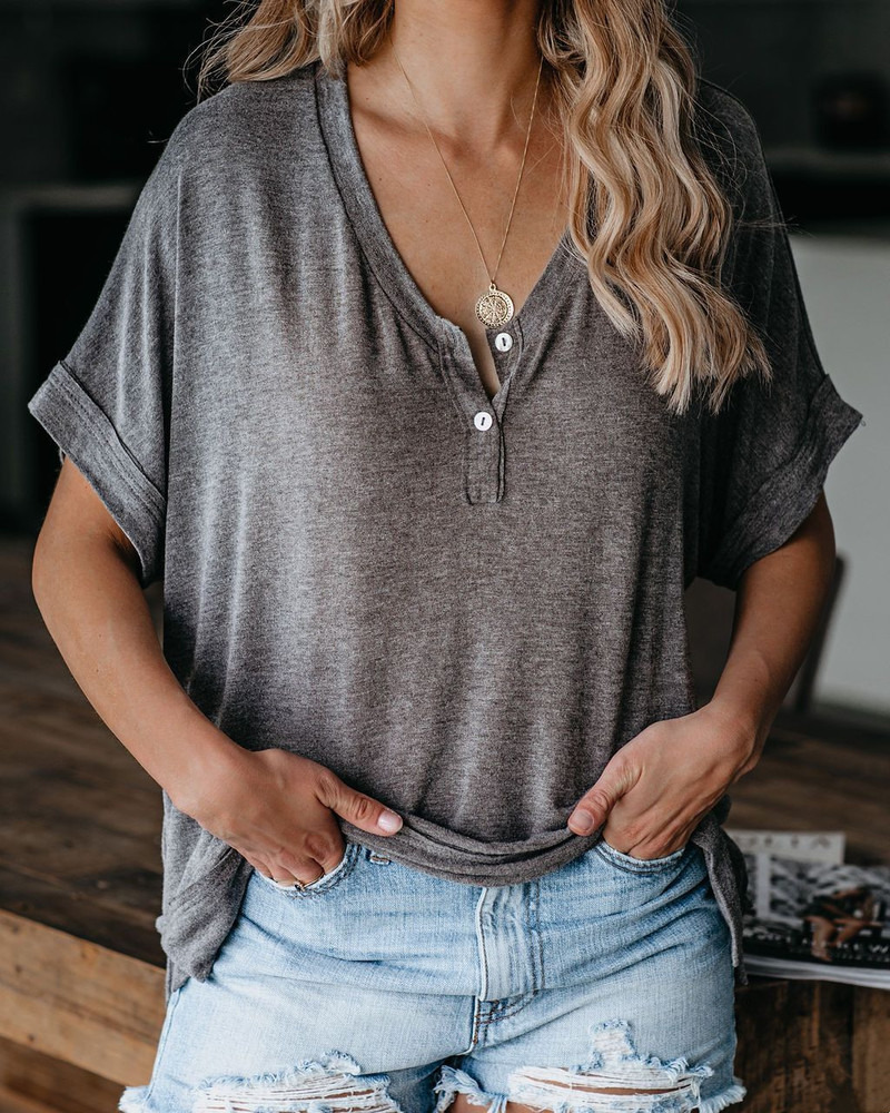 

Women's T-Shirt Fashion Tshirts Solid Colour Loose Button V-Neck T-shirts Women Sexy Tops Summer Casual Streetwear Tees Elegant Top 230413, Bl