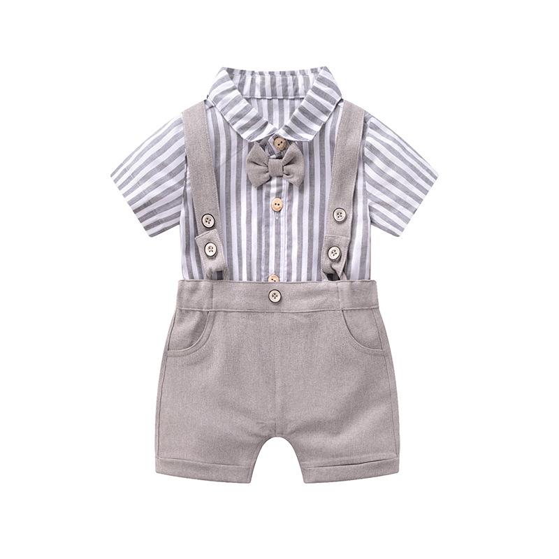 

Clothing Sets Summer Child Baby Infant Boy Short Sleeve Shirt Suspenders Shorts Pants Formal Gentleman Suits Born Boys Outfit, Stripe set