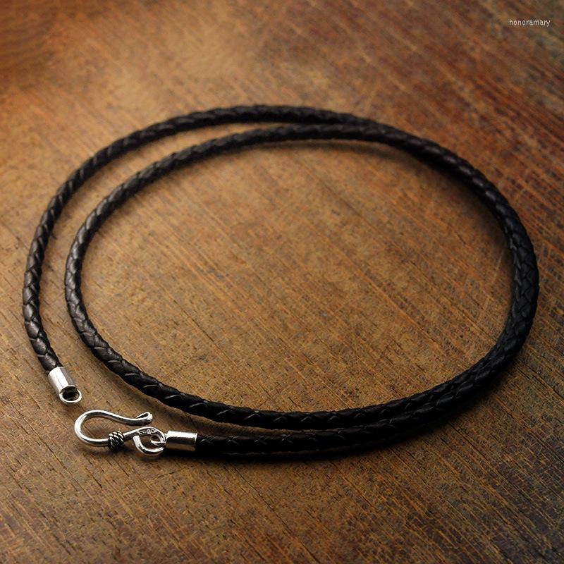 

Chains 3mm Width Real Silver Vintage Simple Classical Leather Chain Necklace S925 Weave Neclaces For Man Woman