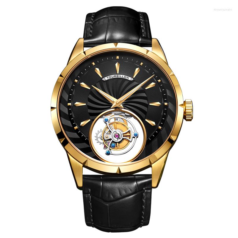 

Wristwatches AESOP Brand Tourbillon Watch Luxury Mechanical Hand Wind Movement Sapphire Wristwatch Waterproof Clock For Men 2023 Reloj, Black