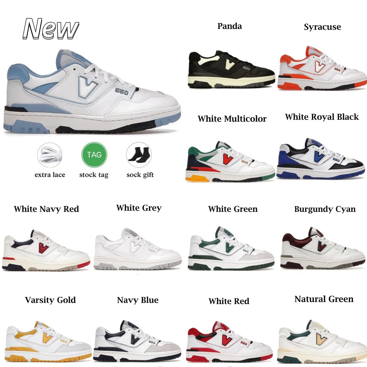 

New 550 Casual Shoes Men Women Sneakers White Green Black Grey UNC 550s running Shoes Amongst AURALEE Varsity Gold Shadow Mens Womens design