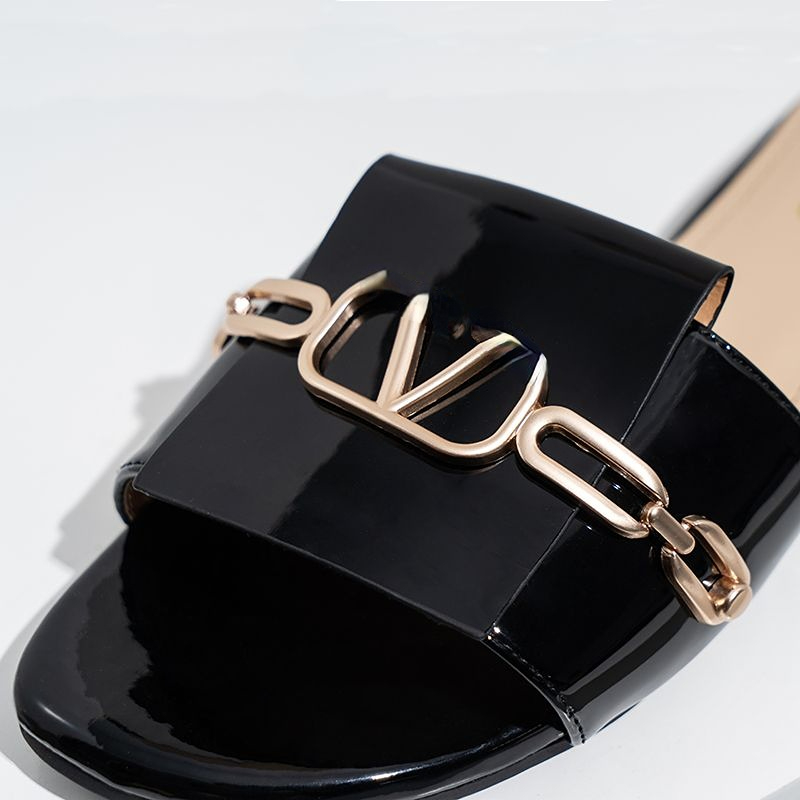 

Classic Slippers Ladies Shoes Metallic Slide Sandals Casual Flat Slippers For Women Beach Low Heel Sandals Size 37-42, Gold