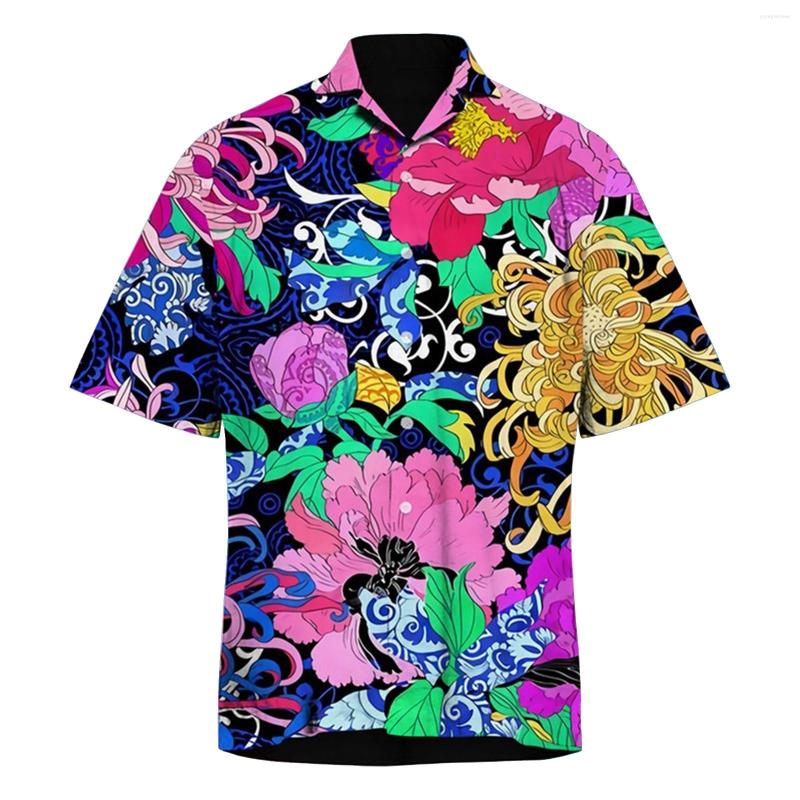 

Men's Casual Shirts Men 3d Print Shirt Hawaiian Short Sleeve Floral Blouse Summer Beach Tops Button Down Party Camisas Blusas Hombre, Orange