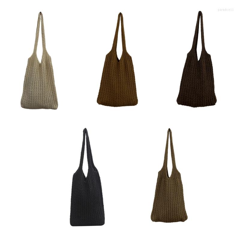 

Evening Bags Vintage Knitted Bag Handbag Large Capacity Tote Solid Color Shoulder Stray For Street Strolling, Brown