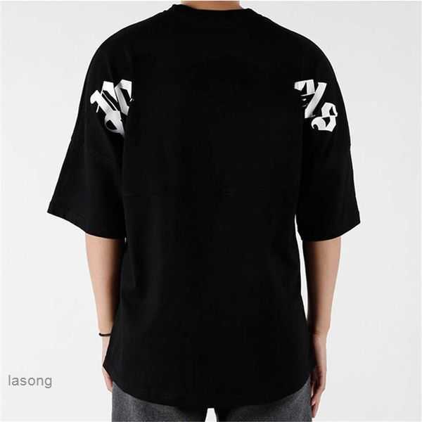 

22s Men' t Shirs Shir Palms Palmangel Ciy Designer Limied Inkje Graffii Leer Prining Women' Sailboa Shor-sleeved Casual Faakp5x6ao, Purple characters on black background