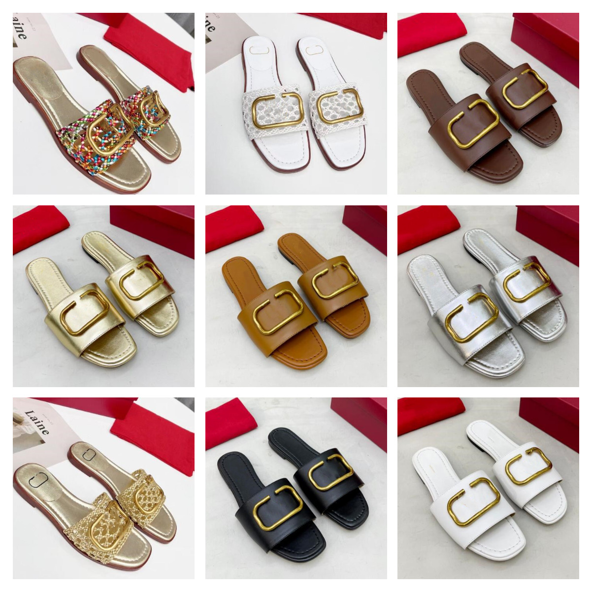 

luxury Designer Sandals Valentinoes Valentinoity Classic Fashion New Ladies Sandals V Signature Grain Leather Decorative Element Slippers size 36-42, Purple