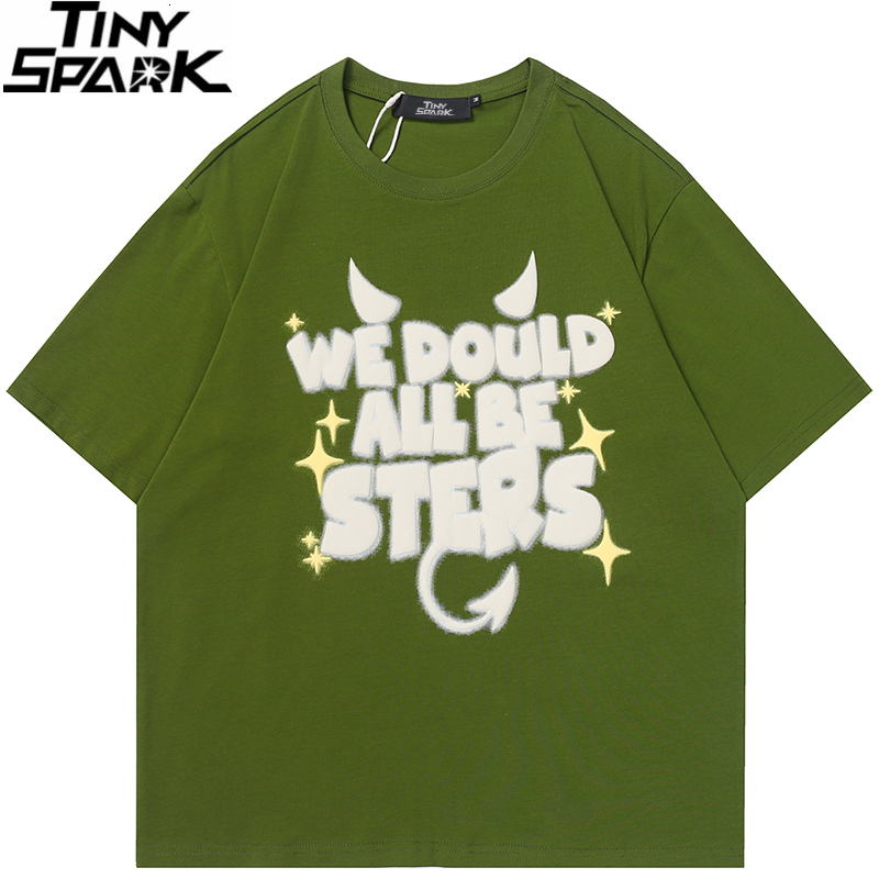 

Mens TShirts Men Streetwear Hip Hop Tshirt Devil Horn Tail Letter Graphic TShirt Harajuku Summer T Shirt Cotton Tops Tees Green White 230413, A214t613 white
