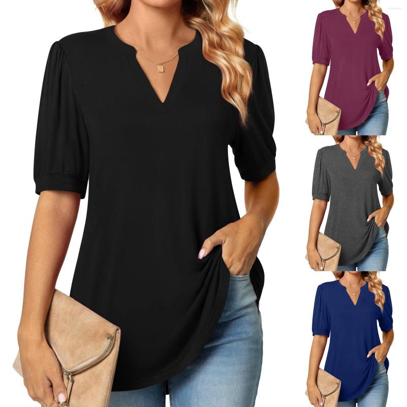 

Women's Blouses Womens Summer Puff Short Sleeve Tops Dressy Casual V Neck T Shirts Cute Blouse For Work, Black