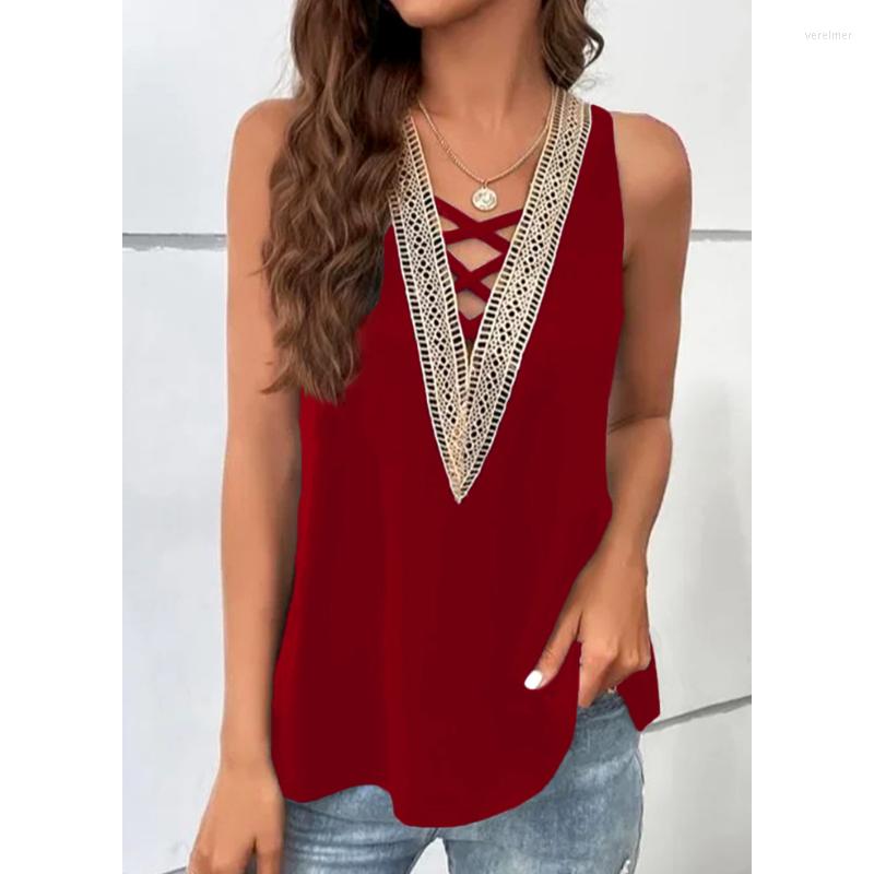 

Women' Blouses 2023 Summer Women V-neck Lace Blouse Loose Top Fashion Chic Casual Shirt Elegant And Youth Sleeveless Blusas Para Mujer, Black