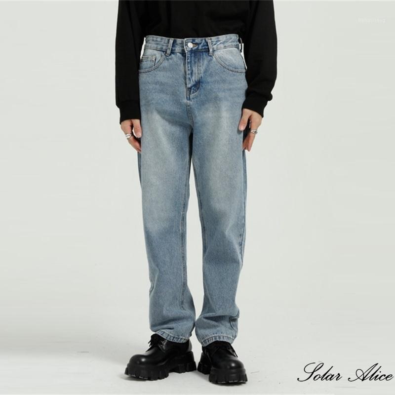 

Men' Jeans Four Seasons Mid-Waist Straight Loose Simple Casual Pants, Denim blue