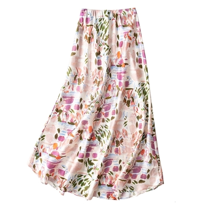 

Skirts SuyaDream Mermaid Skirt for Woman 93%Silk 7%Spandex Elastic High Waist Printed Spring Summer Long Chic Skirts 230413, Pink