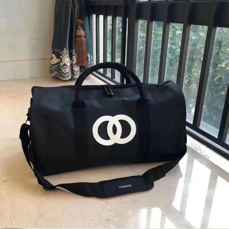 

Luxury women's mens duffle bag travel Outdoor sports handbag Fashion Designer Genuine nylon material large capacity luggage crossBody duffel Shoulder tote big Bag, Black and white logo