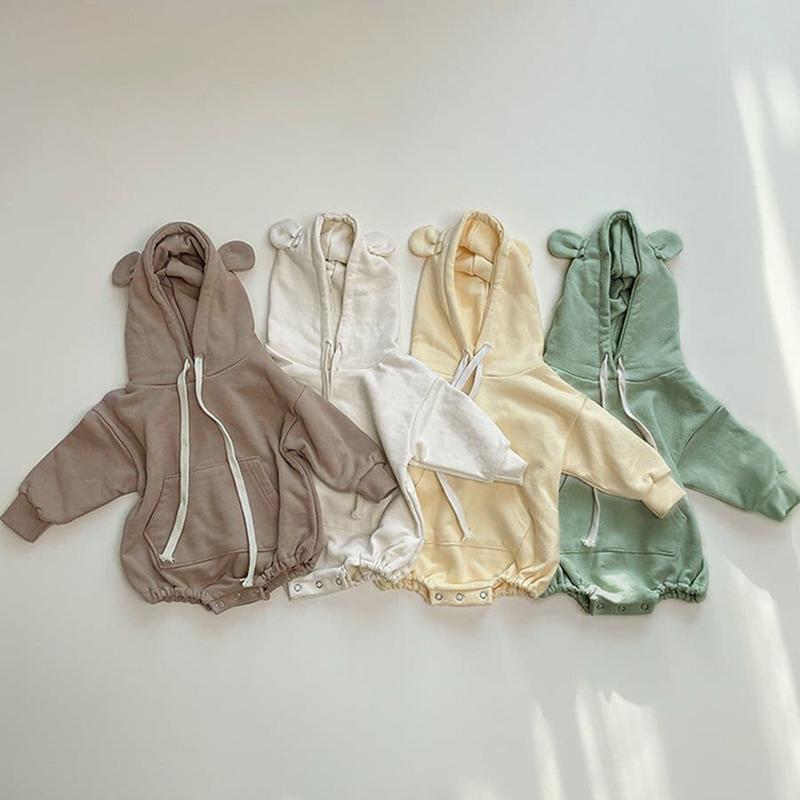 

Jumpsuits Born Infant Baby Boys Girls Pure Color Hooded Rompers Clothing Spring Autumn Kids Boy Girl Long Sleeve ClothesJumpsuits, Y9138 beige