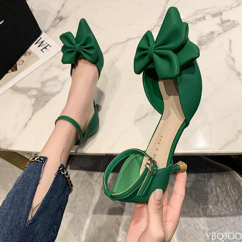 

Dress Shoes Summer Women's Shoes Fashion Low Heels Bowknot Pointed Sandals Sexy Baotou Stiletto Party Light Sandalias De Mujer 230413, Green