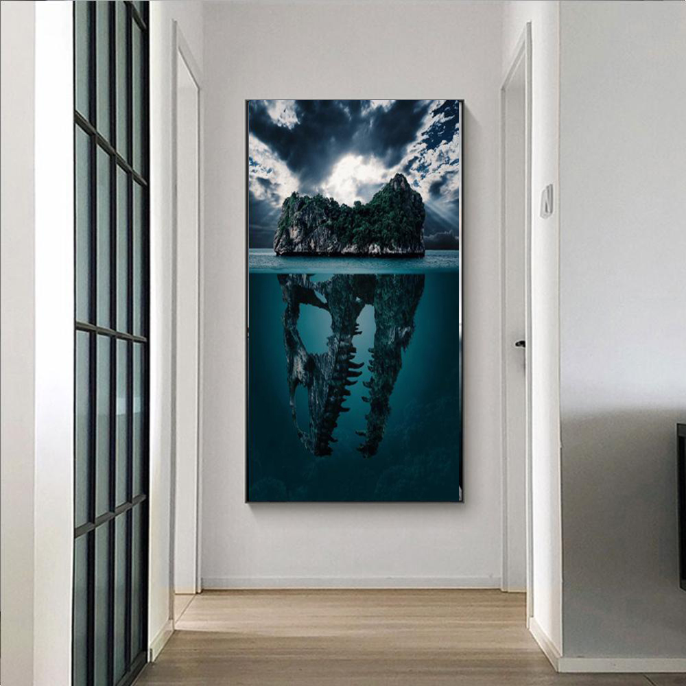 

Modern Nature Landscape Posters and Prints Abstract Skull Ocean Canvas Painting Wall Pictures for Living Room Cuadros Home Decor