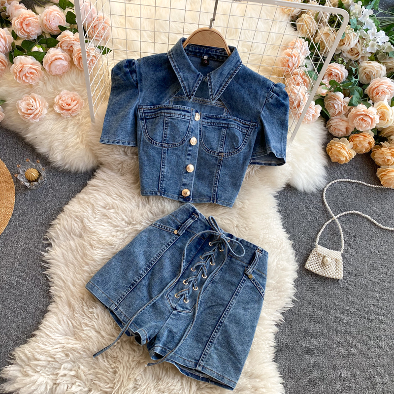 

Women' Tracksuits 2022 Summer Sleeveless Strapless Zipper Denim Tank Top Vest High Waist Shorts Jeans Two Piece Set Women Outfits, Denim blue