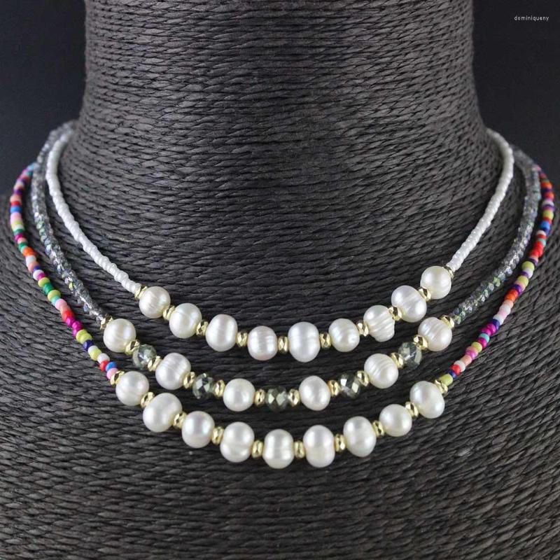 

Choker 7-8mm Korea Natural Pearl Bib Necklace Jewelry Collares Necklaces Rainbow Glass Seed Beads Chain Bohemian Handmade Gift Party