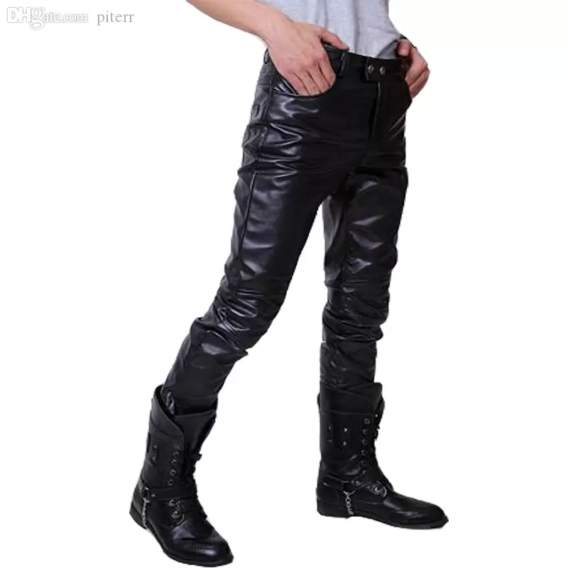 

QNPQYX New Hip Hop Mens Leather Pants Faux Leather Pu Material 3 Colors Motorcycle Skinny Faux Leather Outdoor Pants, Gold