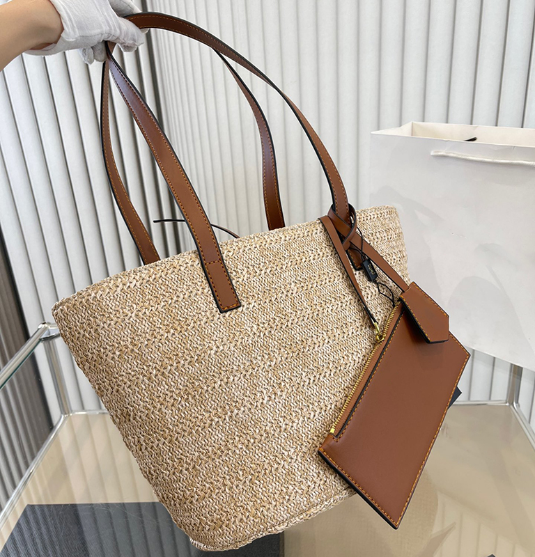 

Casual Rattan Bags Large Capacity Straw Totes Designer Wicker Woven Women Handbags Summer Beach Bali Bag Lady Travel Big Basket Purse Shopping Bags 2 piece set, Brown handle
