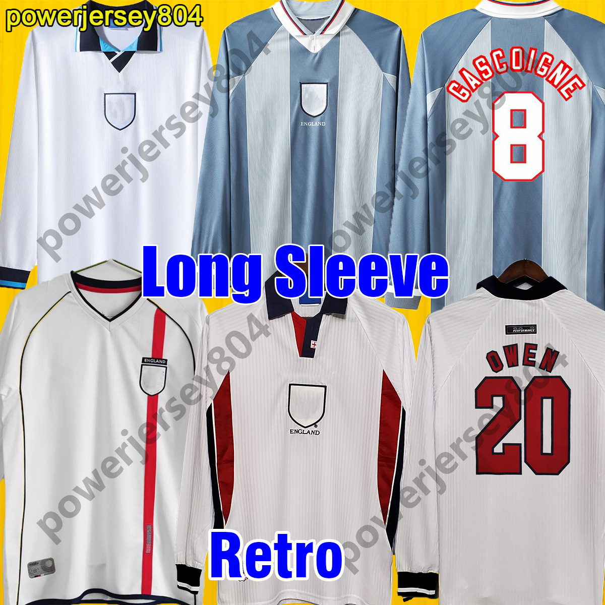 

Custom Name Number Retro EnGlAND soccer jerseys kits BECKHAM GASCOIGNE OWEN GERRARD football shirts 96 98 2002 long sleeve mash up men tops vintage soccer 041252, 2002 home