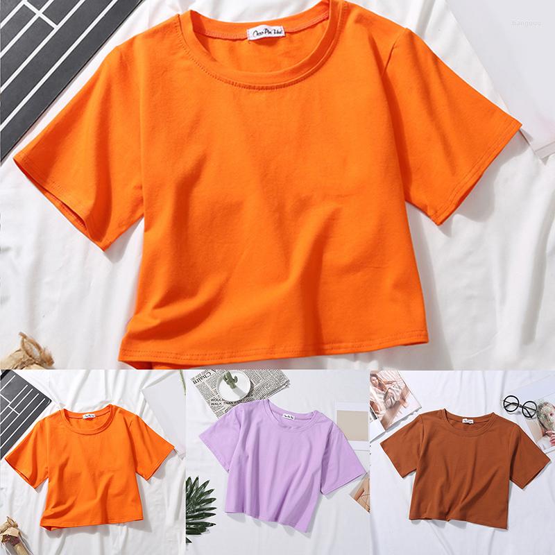 

Women' T Shirts Summer Women Solid Short Sleeve O Neck High Waist Crop Top Casual Tee Female Loose Shirt, Ginger