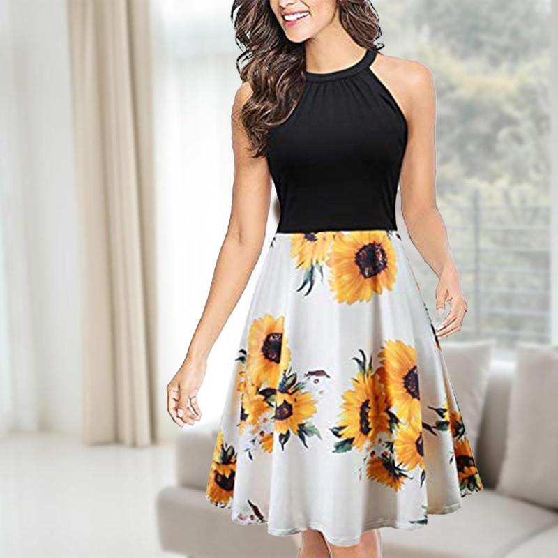 

Casual Dresses Fashion Slim Women Sexy A-Line Skirts Elegant Ladies Sleeveless For Splicing Vestidos Mujer Verano Summer, Black