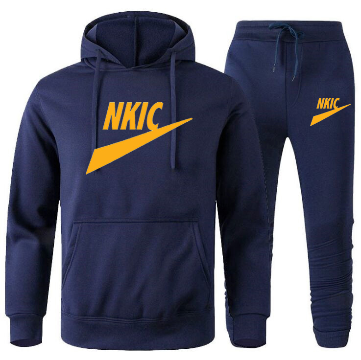 

Men's Autumn Winter Tracksuits Hoodie and Pants 2 Pieces Casual Tracksuit Male Sportswear Brand Print Clothing Sweat Suit, Gray 2