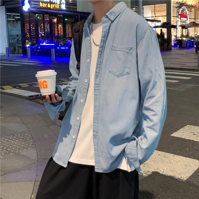 

Men's Casual Shirts Denim Long-sleeved Shirt Men's Work Loose Japanese Spring And Autumn Versatile Coat, Xwj111-1