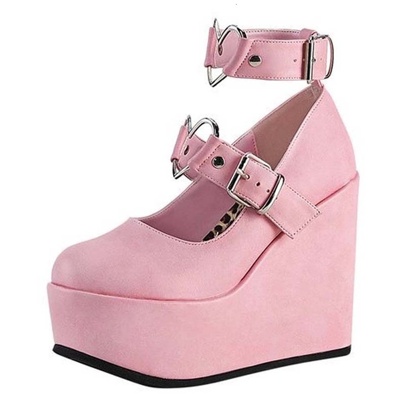 

Dress Shoes Brand Ladies Pink Sweet Cute women's Pumps Wedges High Heels Pumps Fashion Platform Lolita Gothic Shoes Woman 230413, Black