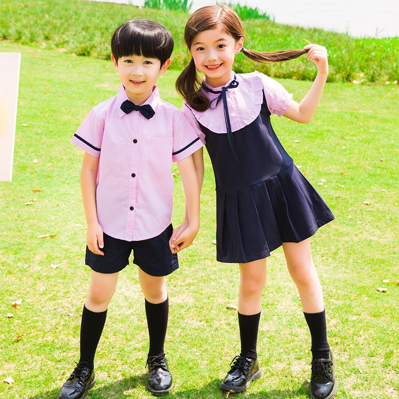 

British Academy Style Dress Summer Children's Dress Fashionable Pleated Dress Baby Set Dress Set, Navy blue