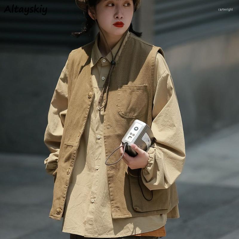 

Women's Vests Women Summer Solid Outerwear Streetwear Simple Casual Leisure V-neck Retro Baggy Young Students Korean Style Ins, Black