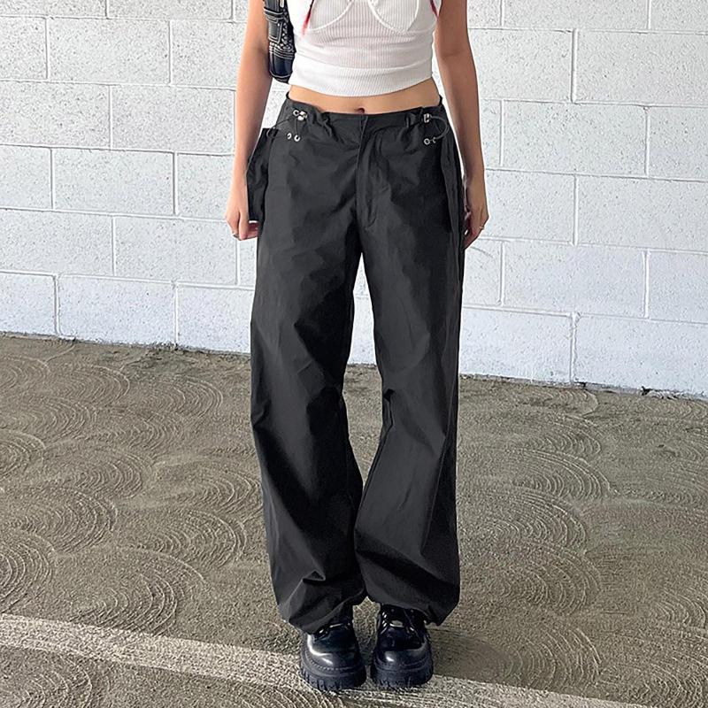 

Women' Pants Y2K Streetwear Baggy Cargo Women Vintage Drawstring Low Waist Sweatpants Casual Loose Wide Leg Trousers 2023 Summer, Grey