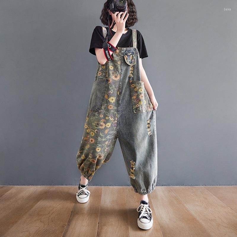 

Women's Pants Summer Vintage Woman Overall Print Loose Female Sweatpant Streetwear Women Clothes Trouser, Blue