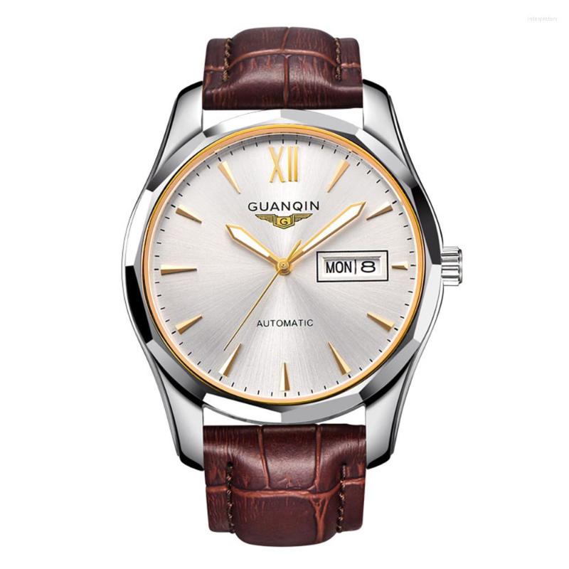 

Wristwatches GUANQIN Japan Movement Men Automatic Mechanical Watch Tungsten Steel Clock Male Top Brand Waterproof Sapphire Relogio Masculino, Silver white brown